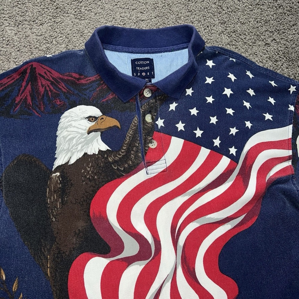 AMERICAN PATRIOTIC COTTON TRADERS SPORT MENS SZ XL POLO SHIRT BALD EAGLE USA